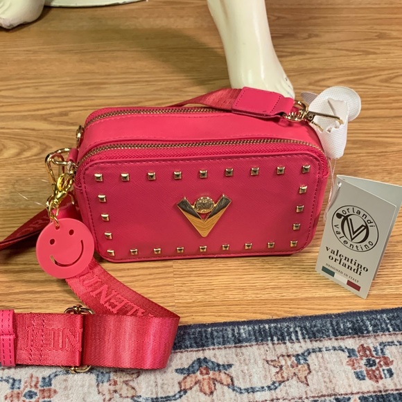 Valentino Handbags - Valentino Orlandi Vibrant Pink Crossbody Bag with Gold Accents new